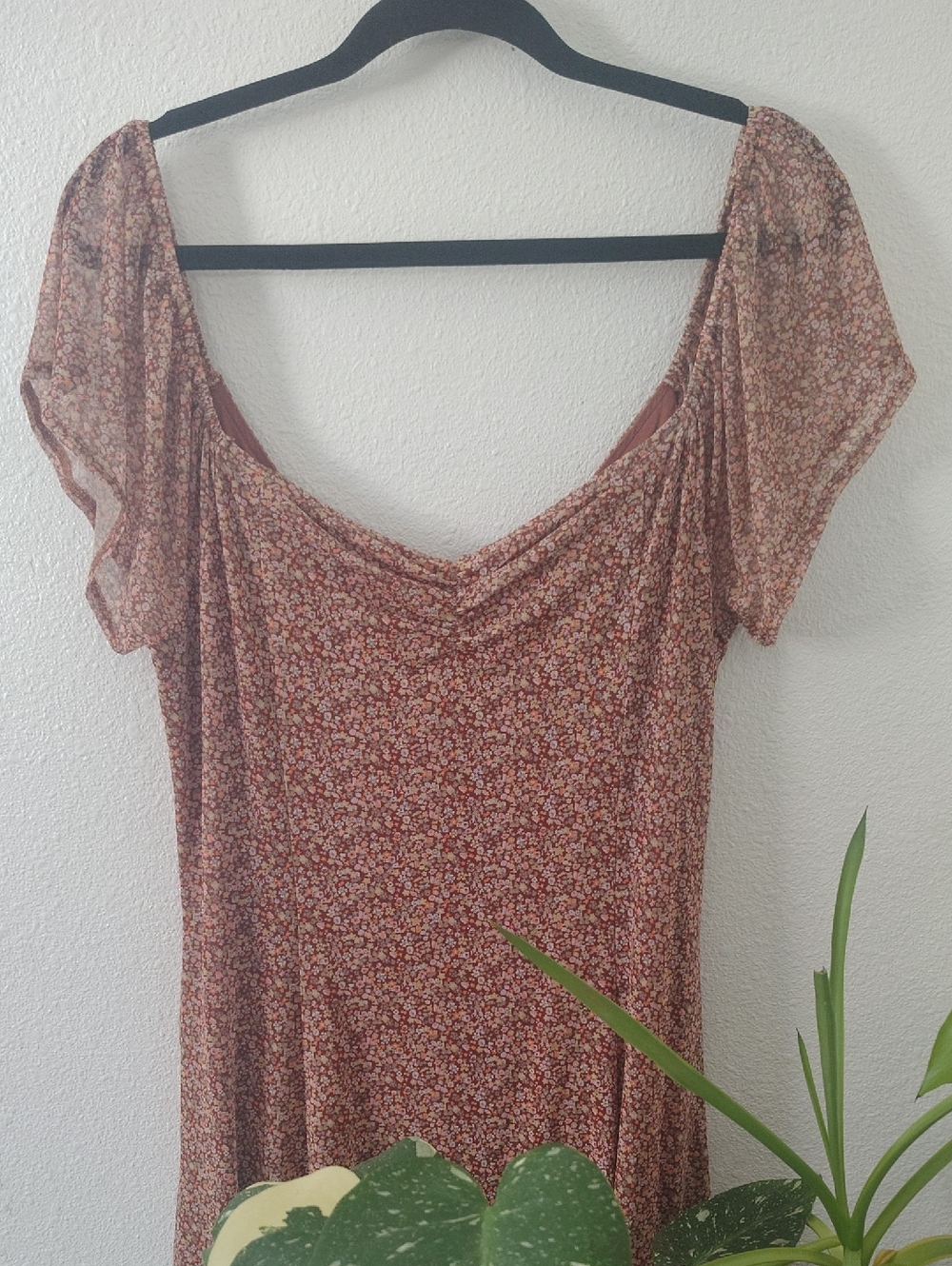 O'Neill Brown Floral Knit Top with Rust Accents